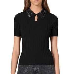 NWOT Sandro Knit Rhinestone Collar Top